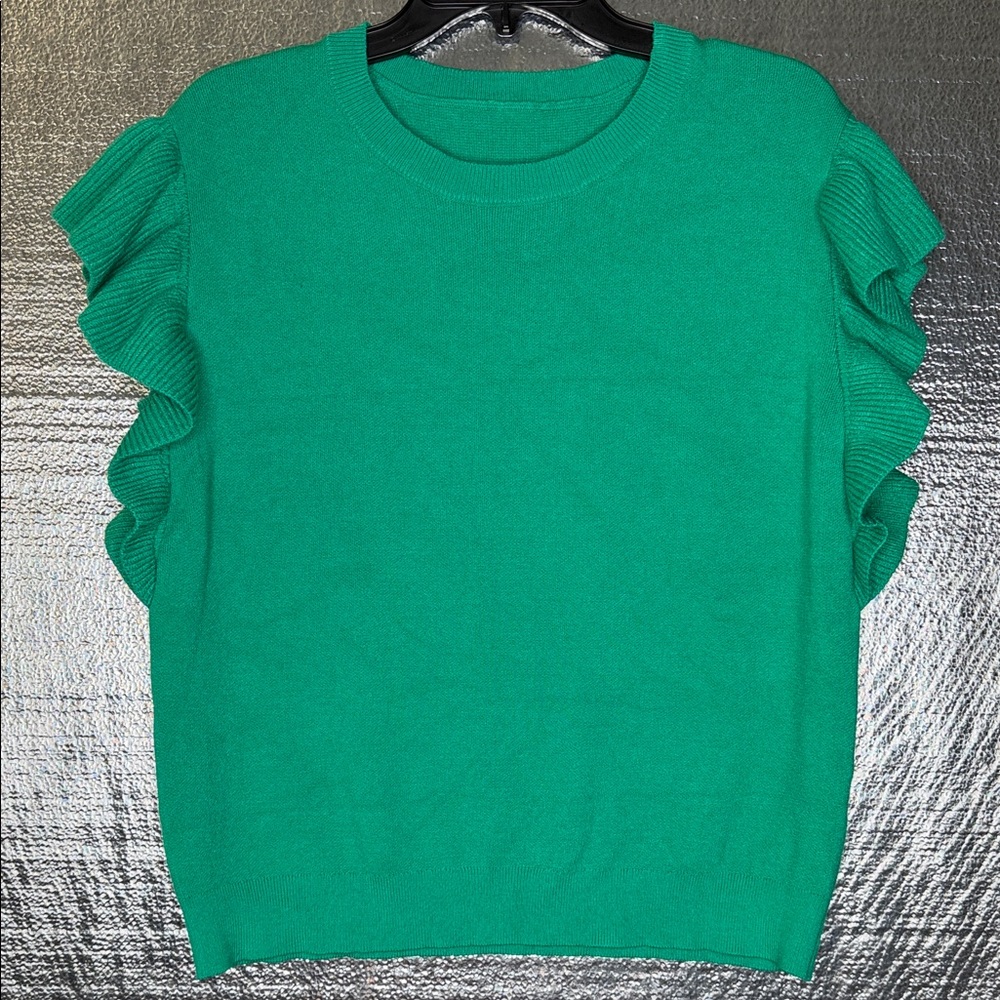 Source Unknown Green Ruffle Sleeve Sweater